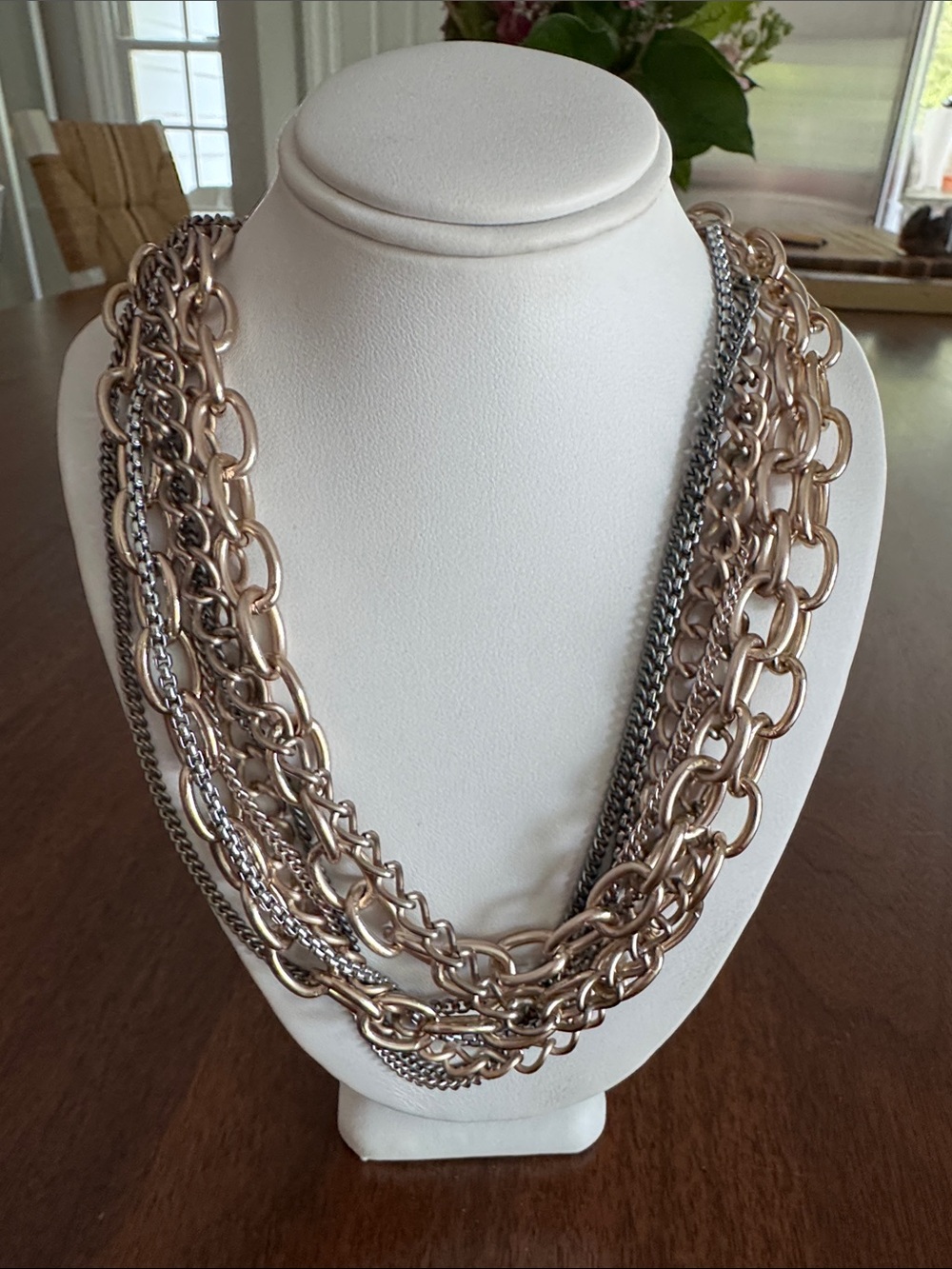 Sabika Multi-Strand Layered Necklace in Rose Gold and Silver Tones